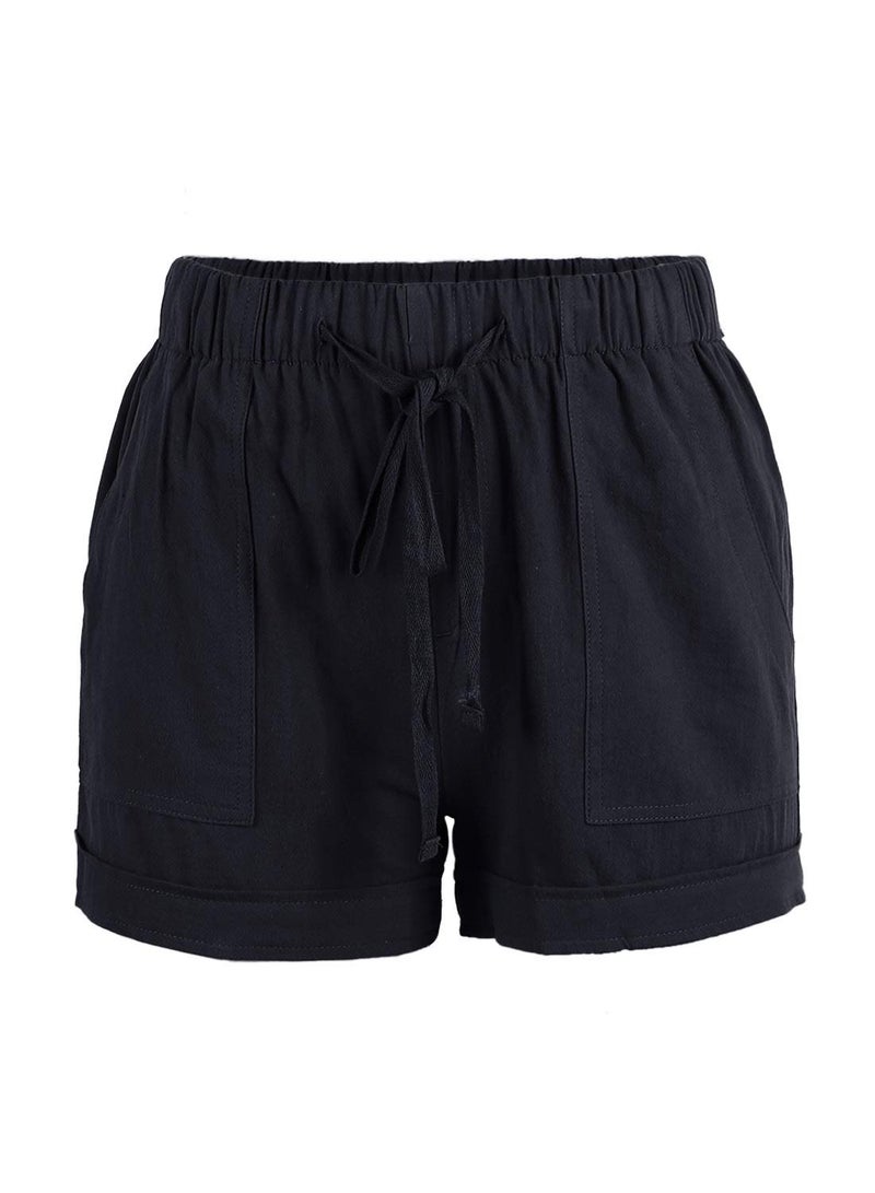 Acelitt Women Ladies Summer Casual Loose Comfy Drawstring Elastic Waist Pocketed Shorts Pants Black Medium - Image 3